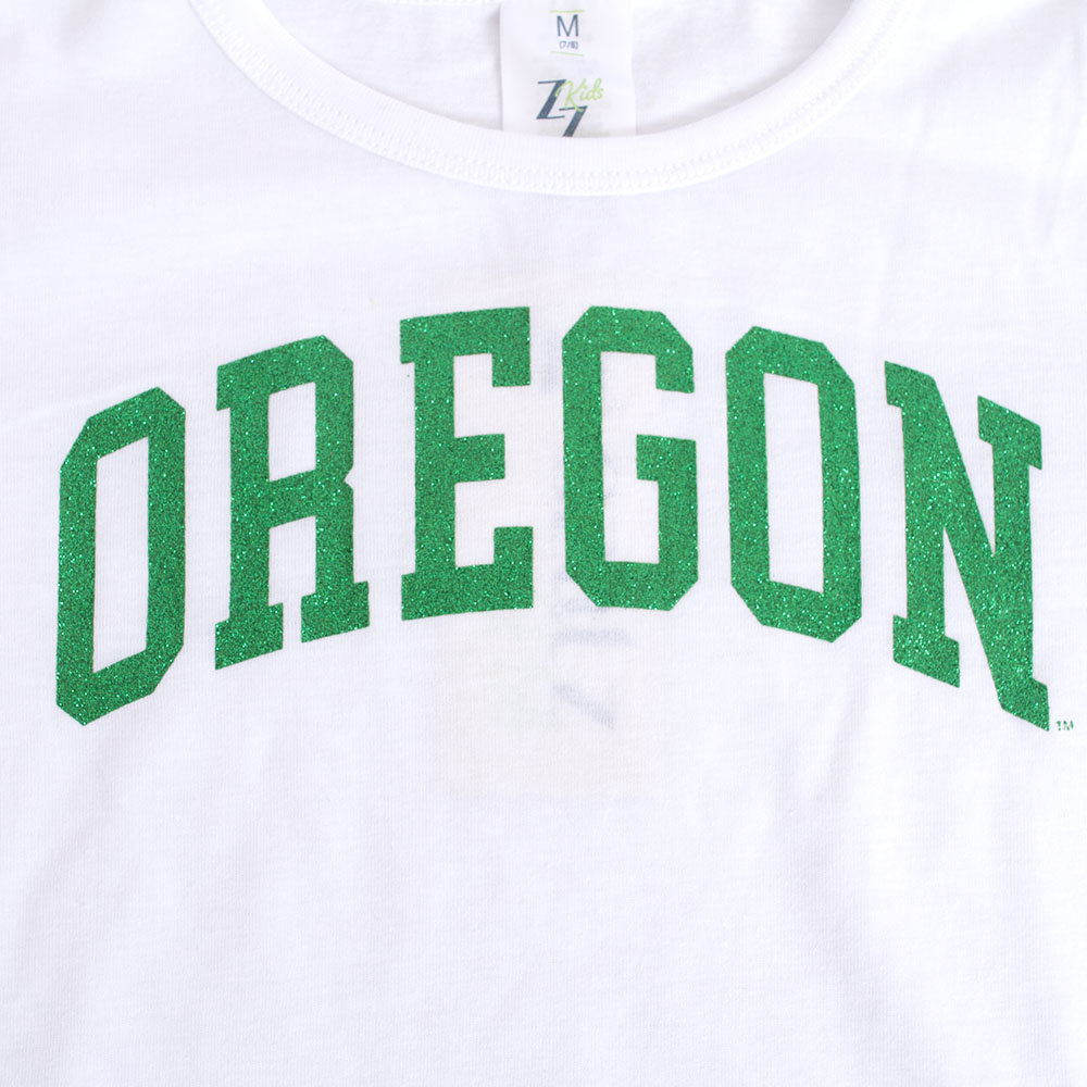 Arched Oregon, Zoozatz, White, Crew Neck, Polyester Blend, Kids, Youth, Sparkle, T-Shirt, 802873